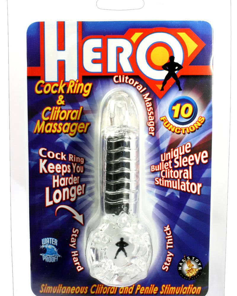 Anillo para el pene y masajeador de clítoris Hero, transparente, resistente al agua