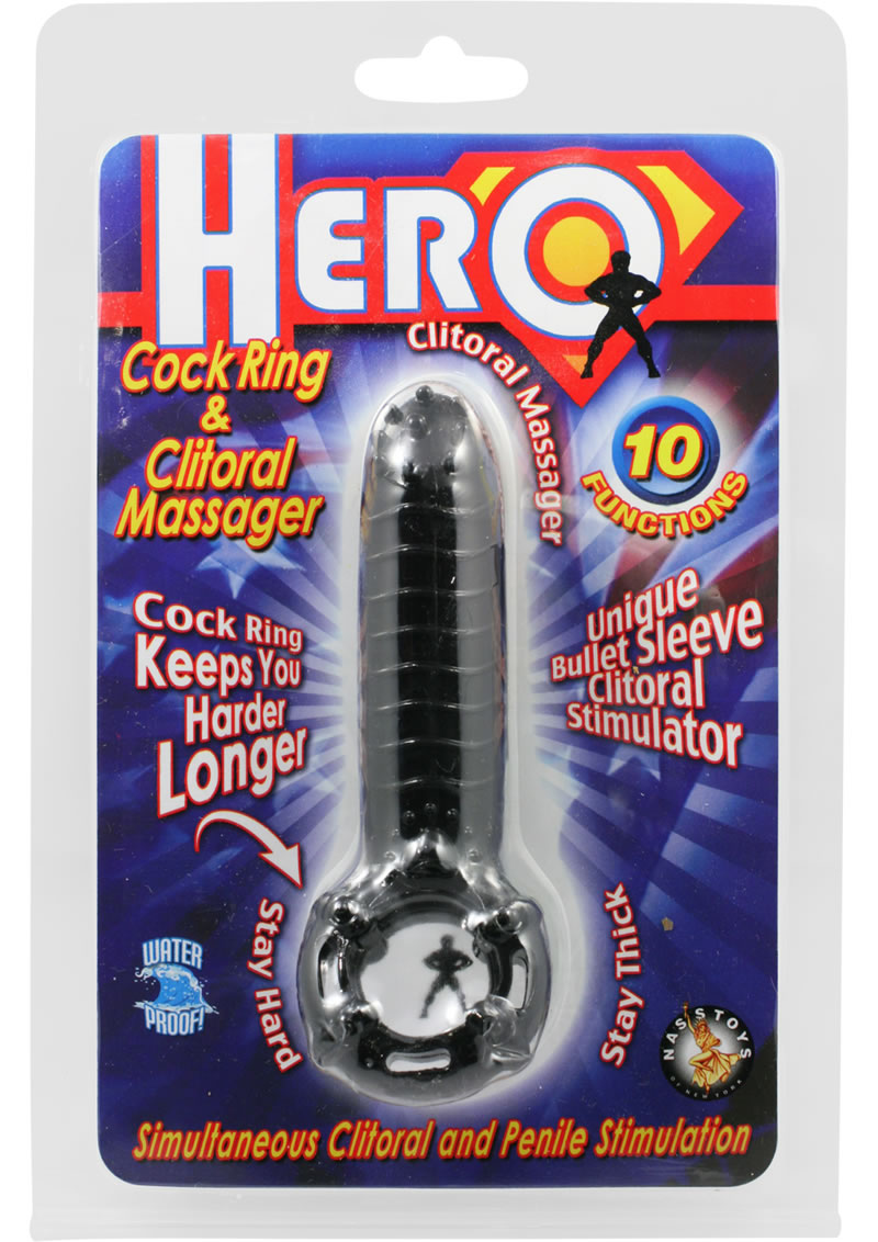 Anillo para el pene y masajeador de clítoris Hero, resistente al agua, color negro