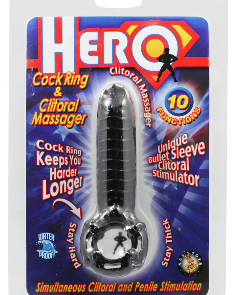 Anillo para el pene y masajeador de clítoris Hero, resistente al agua, color negro