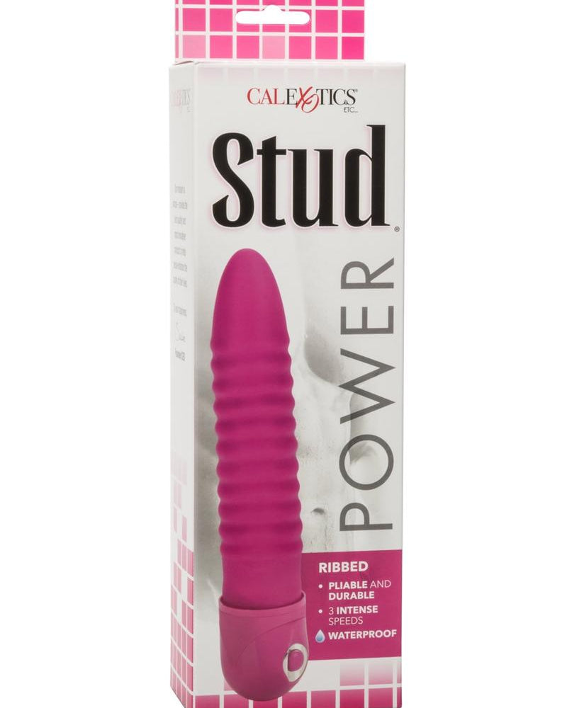 Power Stud Ribbed Vibrator Waterproof Pink 6.75 Inch
