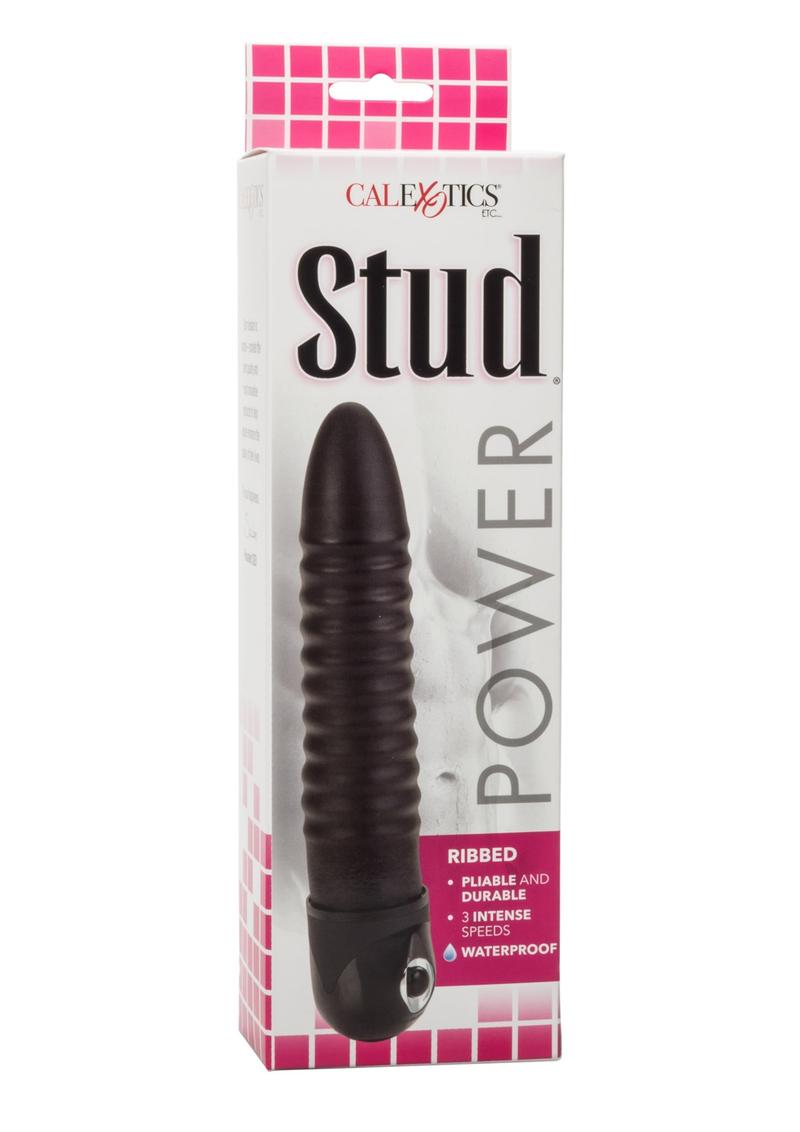 Power Stud Ribbed Vibrator Waterproof Black 6.75 Inch