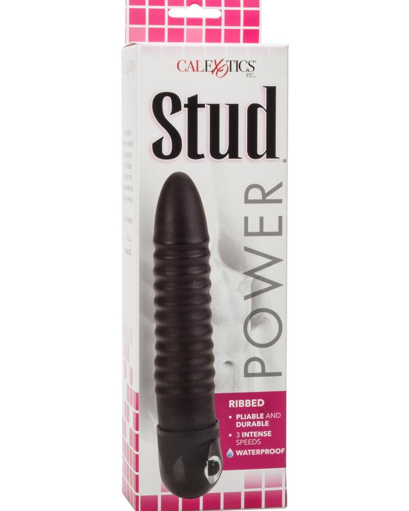 Power Stud Ribbed Vibrator Waterproof Black 6.75 Inch