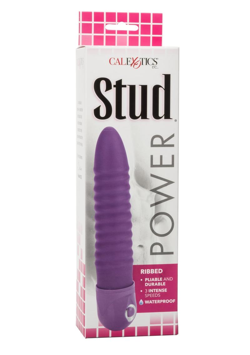 Power Stud Ribbed Vibrator Waterproof Purple 6.75 Inch