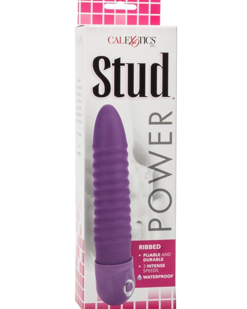 Power Stud Ribbed Vibrator Waterproof Purple 6.75 Inch