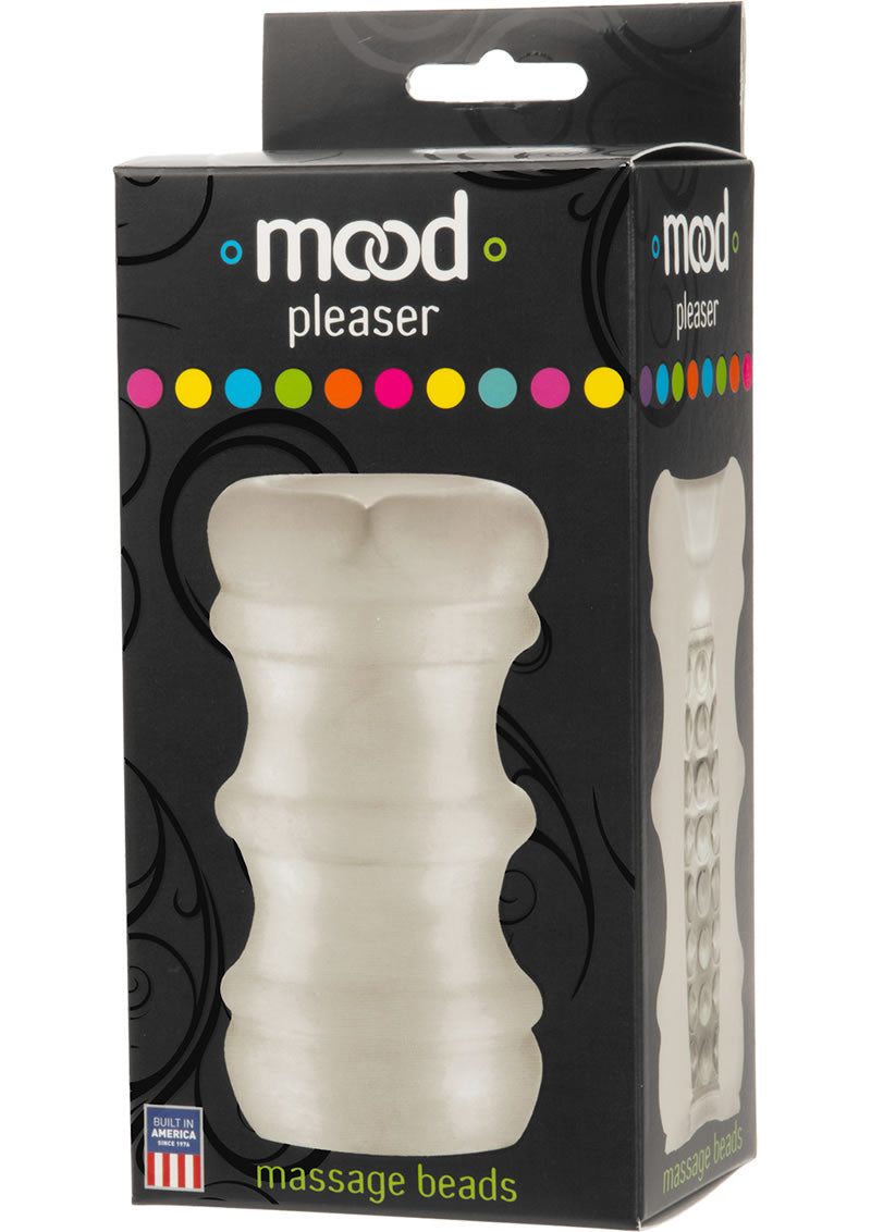 Masturbador con bolas de masaje Mood Pleaser de 4,6 pulgadas en color blanco