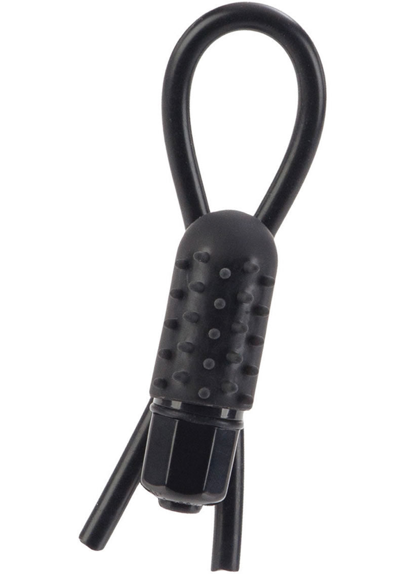 Anillo vibrador de silicona con forma de lazo para el pene, resistente al agua, color negro