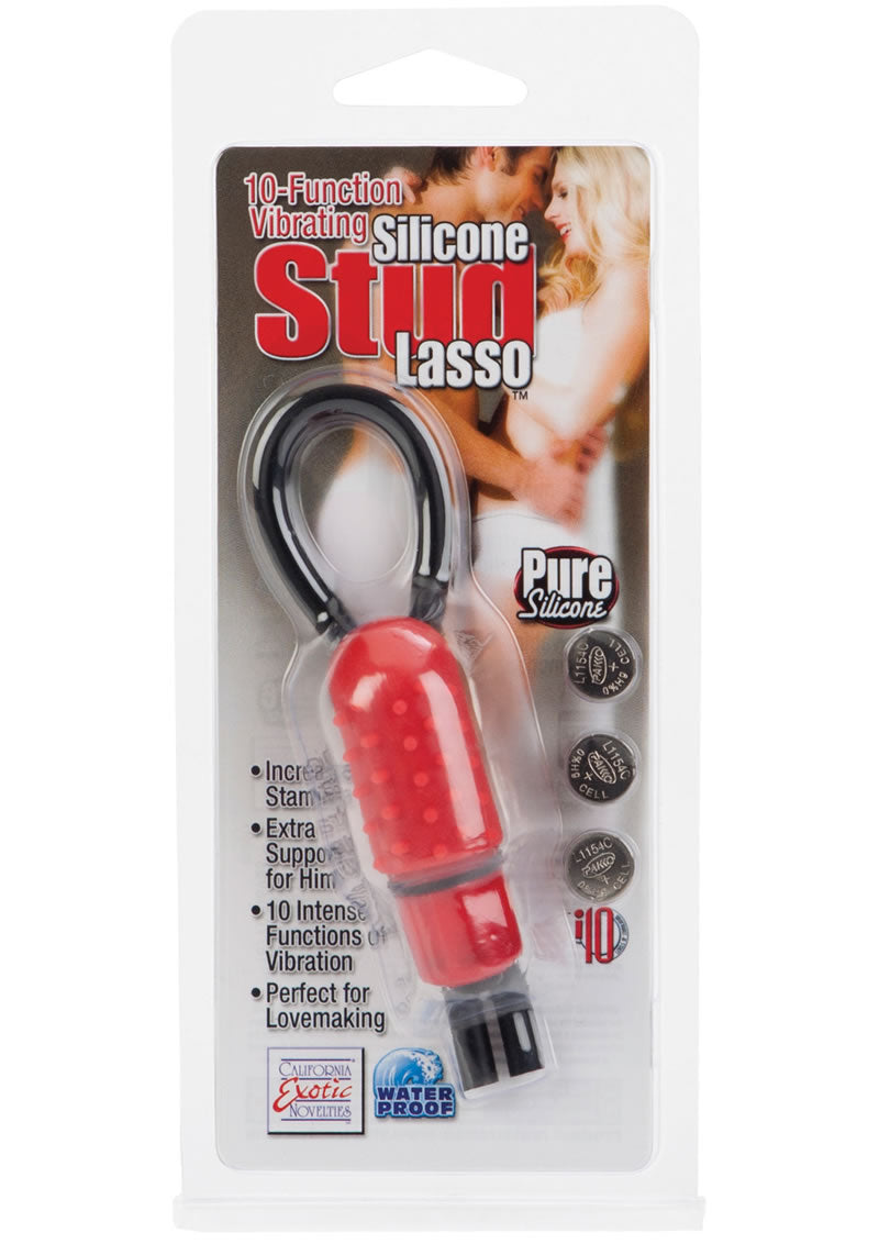 Vibrating Silicone Stud Lasso Cock Ring Waterproof - Red