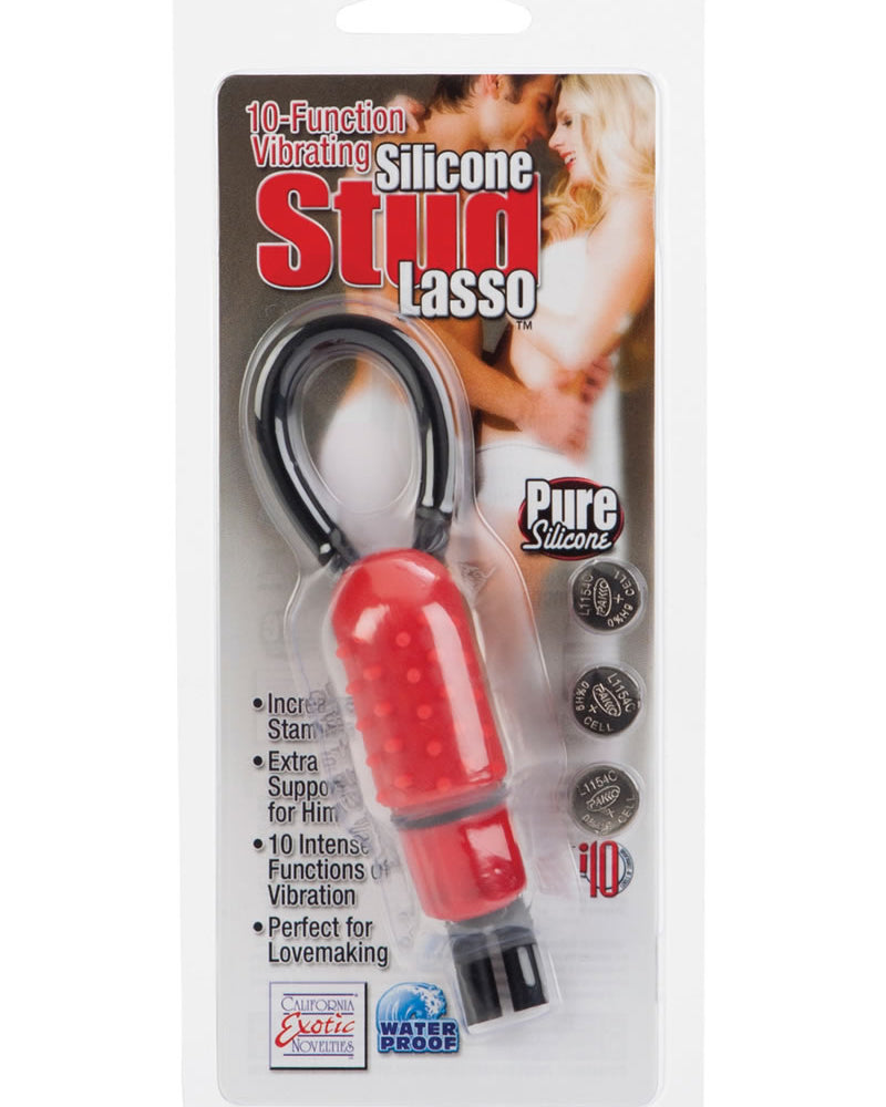 Vibrating Silicone Stud Lasso Cock Ring Waterproof - Red