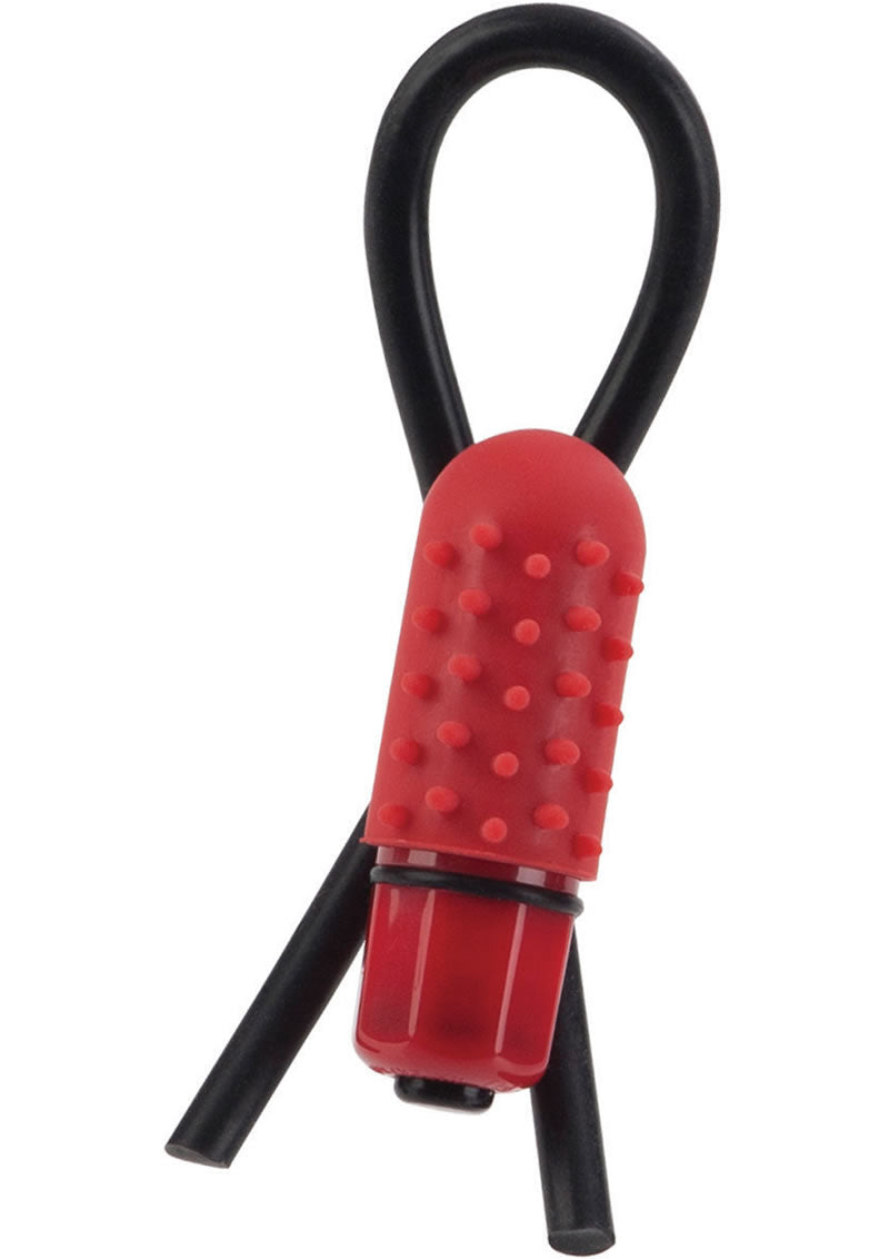 Anillo vibrador para pene de silicona resistente al agua con forma de lazo, color rojo