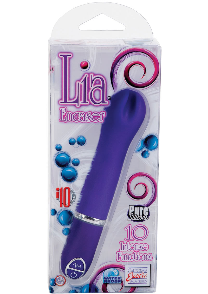 Vibrador de silicona Lia Encaser resistente al agua de 3,75 pulgadas, color morado