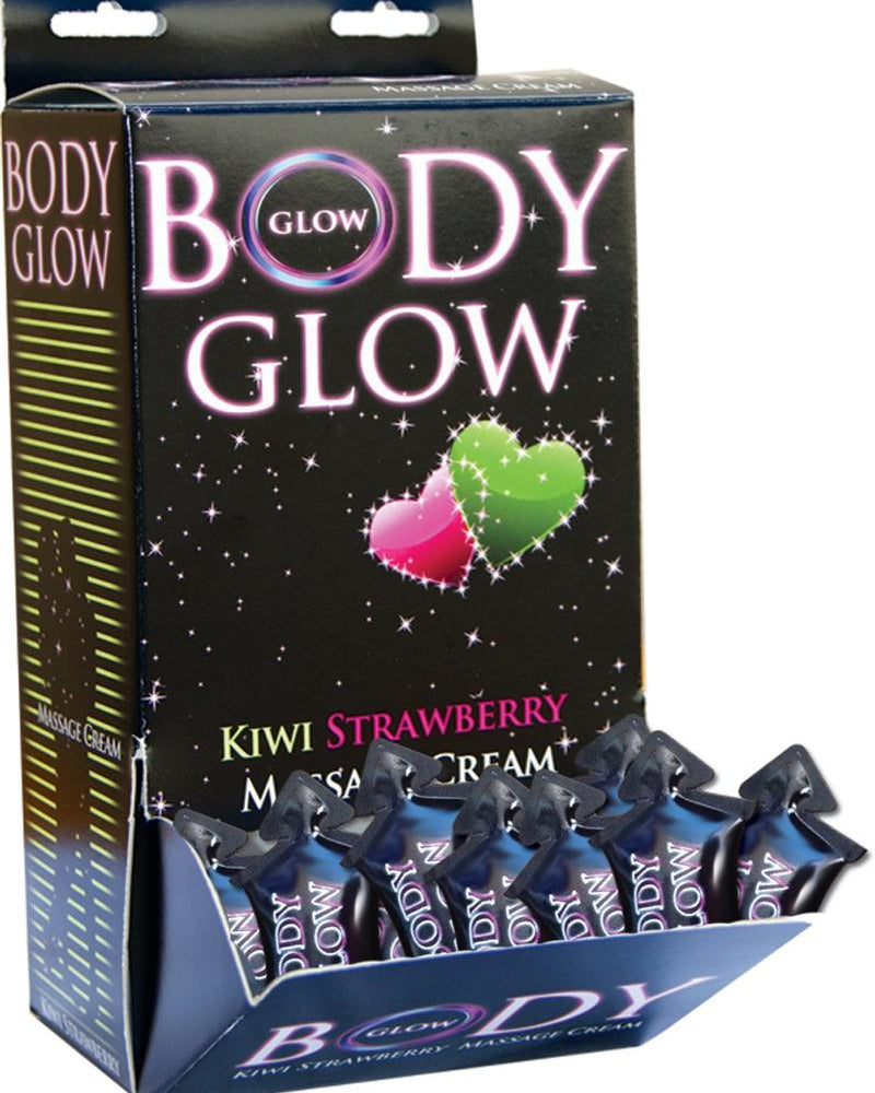 Crema de masaje Body Glow sabor kiwi y fresa, 50 unidades por expositor