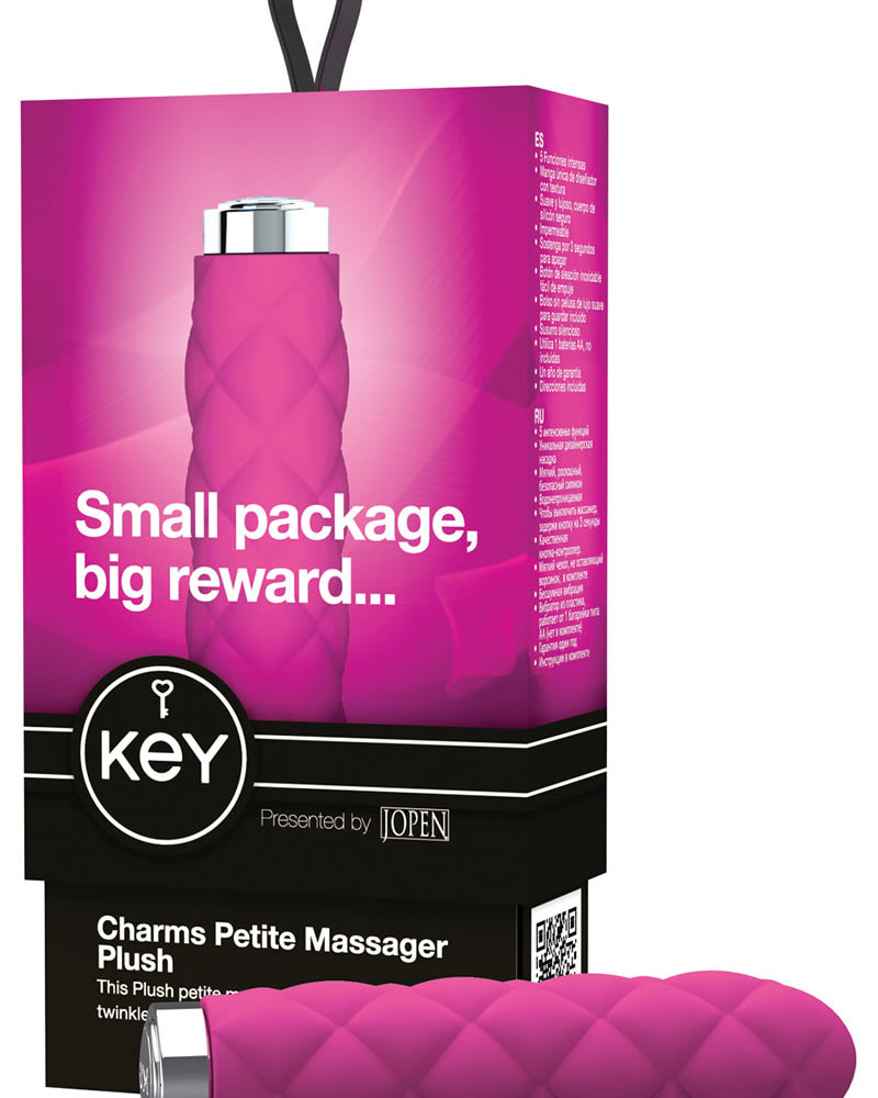 Key Charms Plush Silicone Vibrator Waterproof 3.75 Inch Raspberry Pink