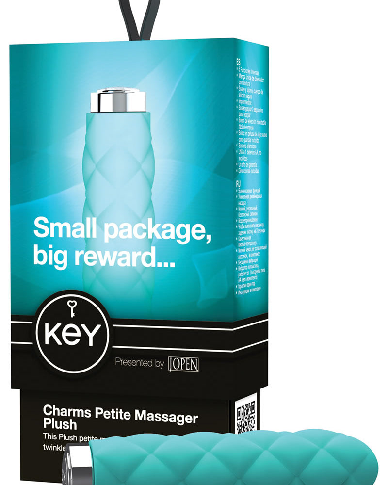 Key Charms Plush Silicone Vibrator Waterproof 3.75 Inch Robin Egg Blue