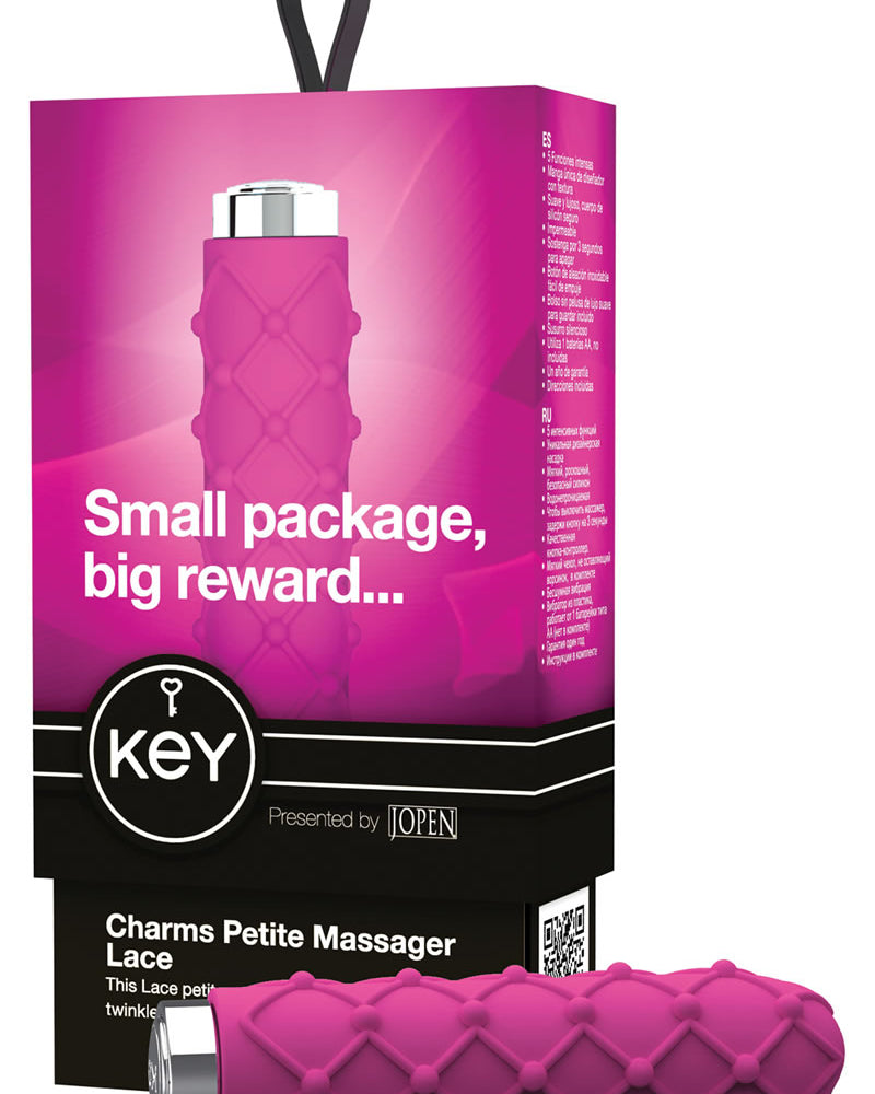 Key Charms Lace Silicone Vibrator Waterproof 3.5 Inch Raspberry Pink