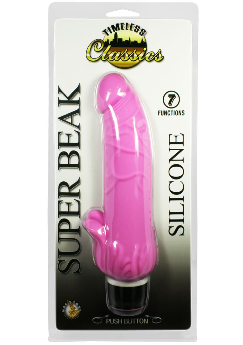 Vibrador de silicona Super Beak de Timeless Classics resistente al agua en color rosa