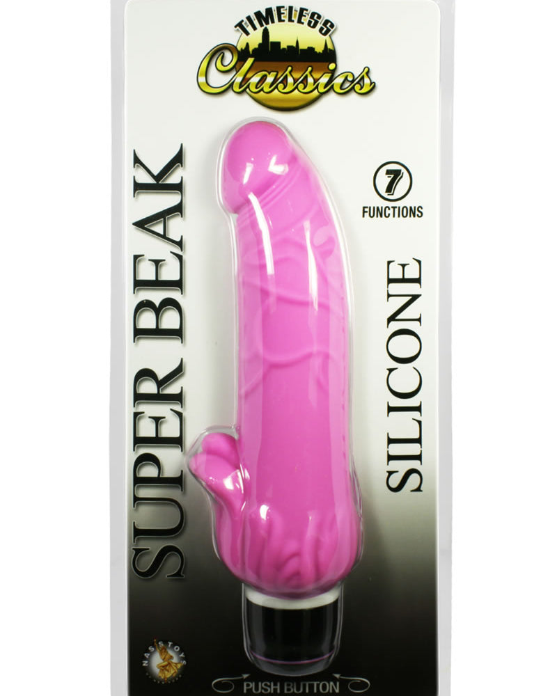 Vibrador de silicona Super Beak de Timeless Classics resistente al agua en color rosa