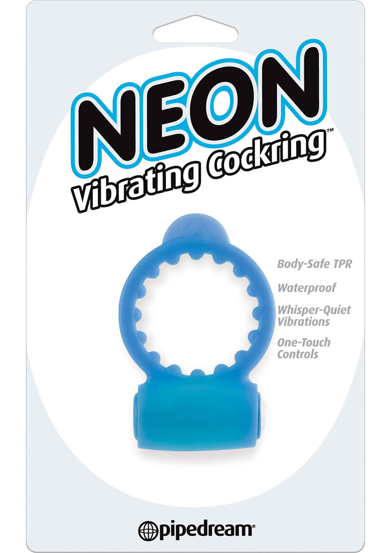 Neon Vibrating Cockring Waterproof Blue