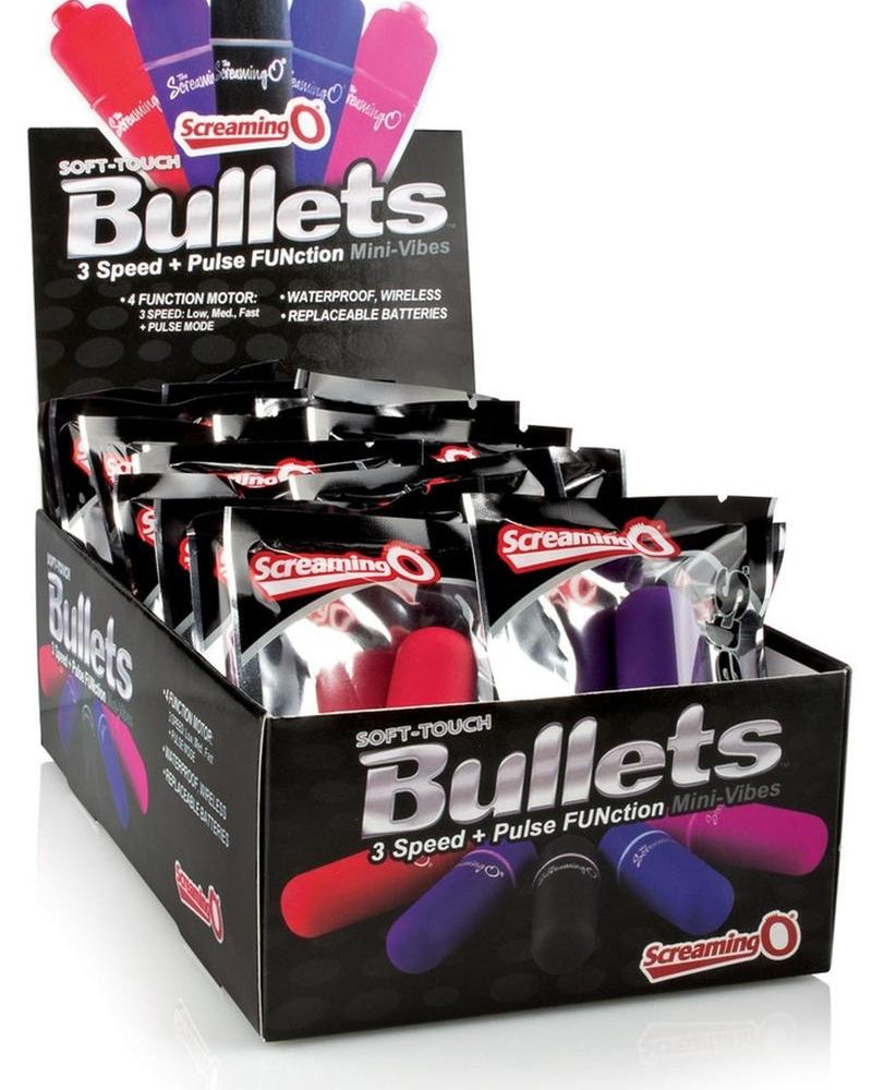Mini vibrador Scream O Soft Touch Bullets de 3+1 velocidades, 20 unidades por expositor, colores surtidos