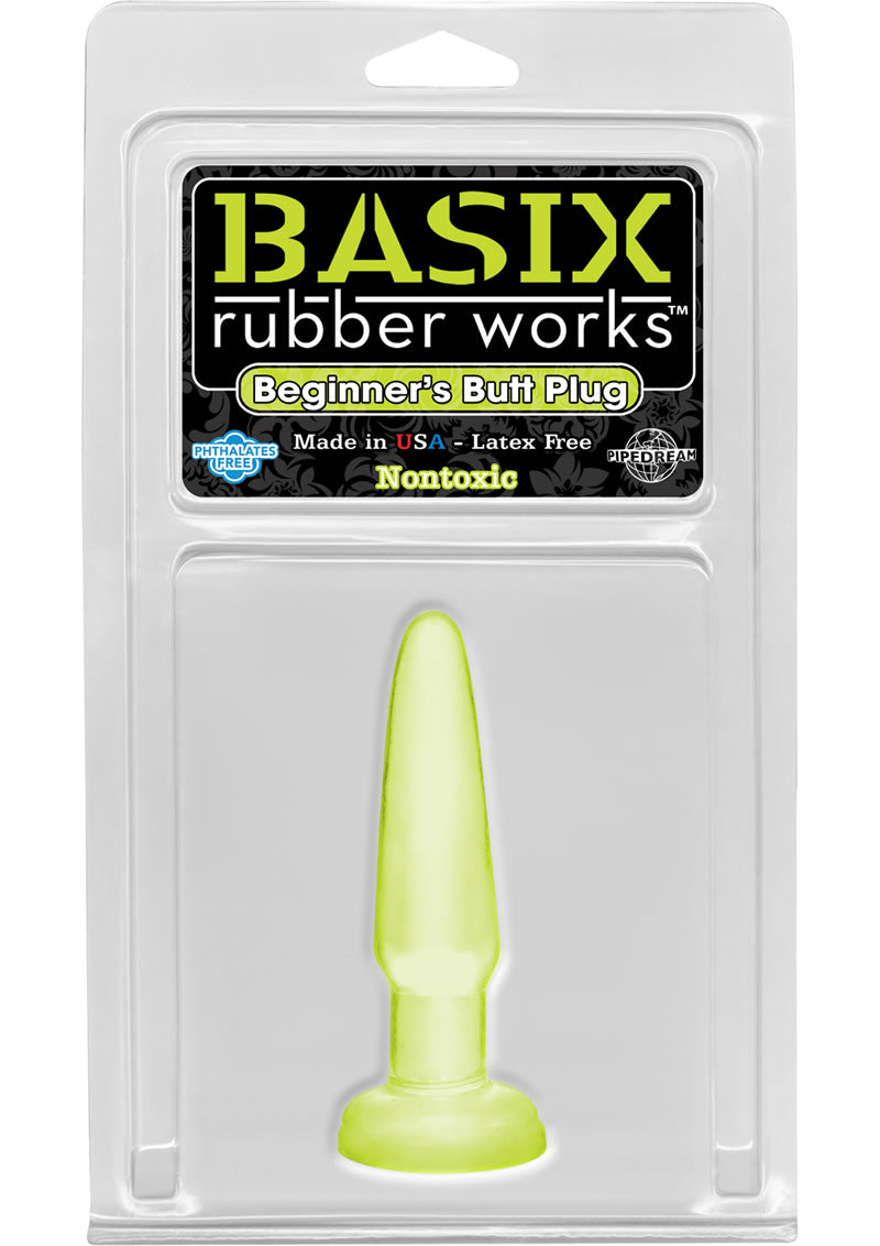 Basix Rubber Works Beginners Butt Plug Waterproof - Glow In The Dark