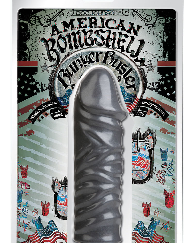 Consolador Bunker Buster de American Bombshell, color gris, 10,7 pulgadas de largo y 9,75 pulgadas de circunferencia