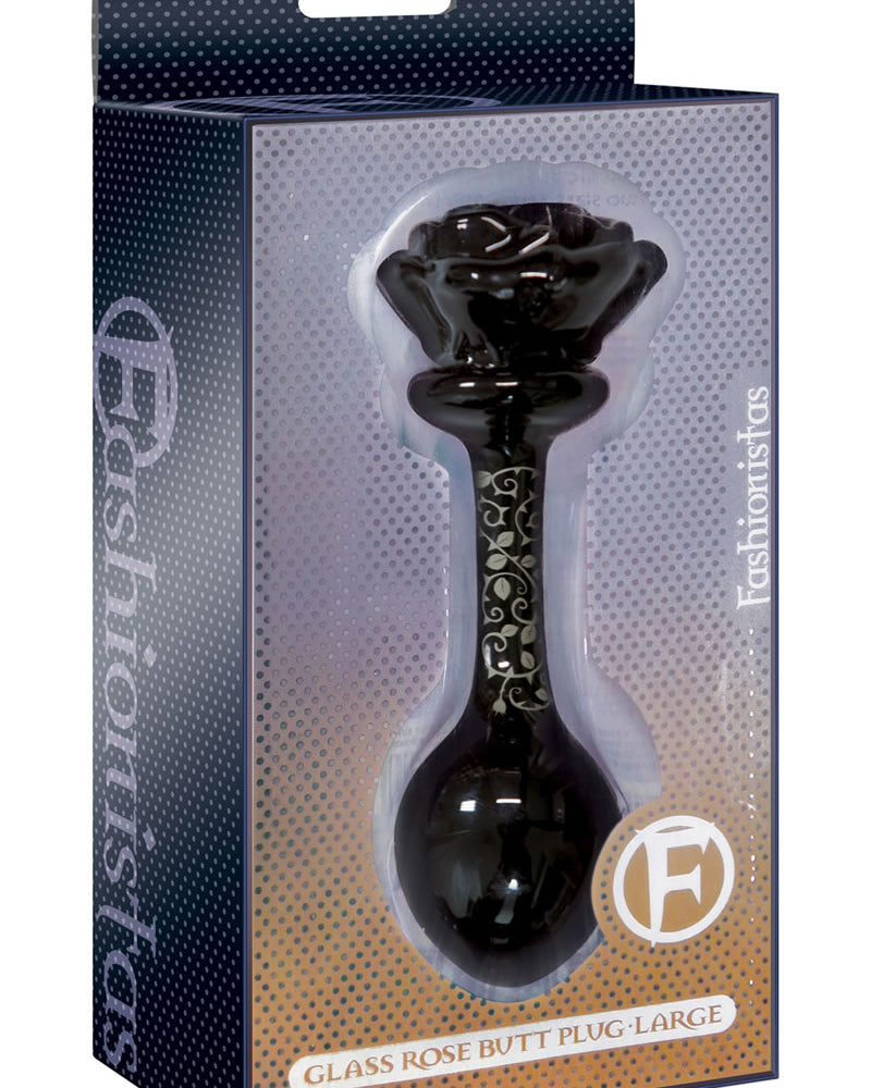 Fashionistas Rose Glass Butt Plug Large Black