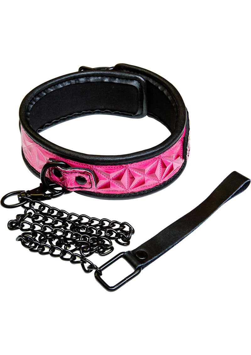 Collar de vinilo ajustable de color rosa Sinful