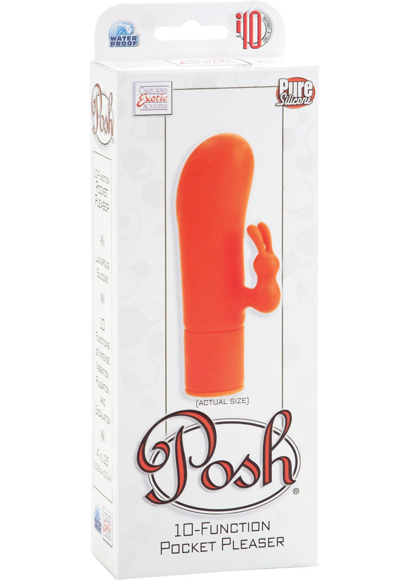 Posh 10 Function Pocket Pleaser Silicone Vibrator Waterproof Orange 4 Inch