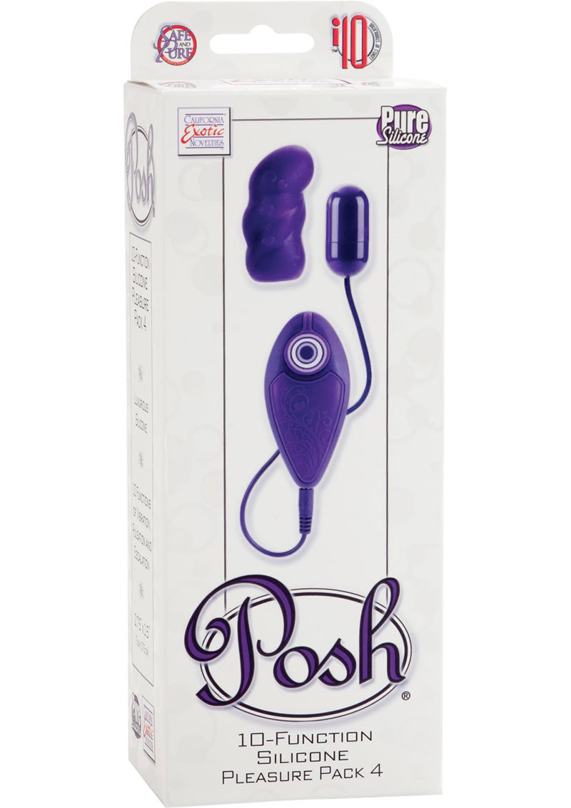 Posh - Paquete de 10 funciones para placer, 4 balas de silicona con funda, color morado