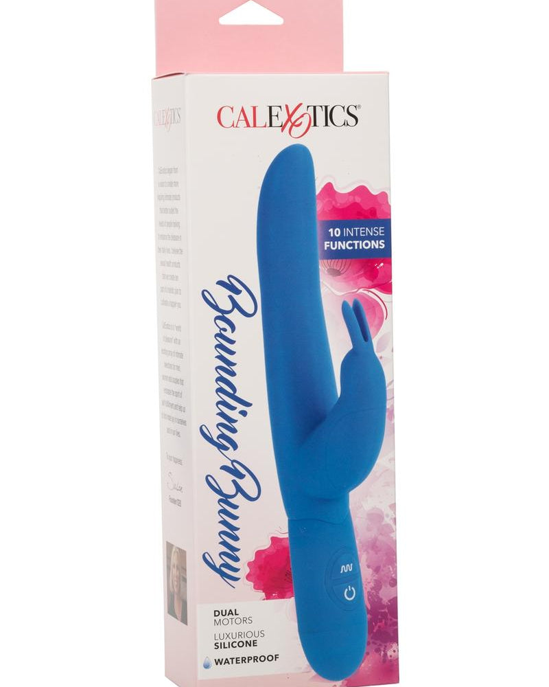 Vibrador de silicona de doble motor Bounding Bunny resistente al agua, color azul