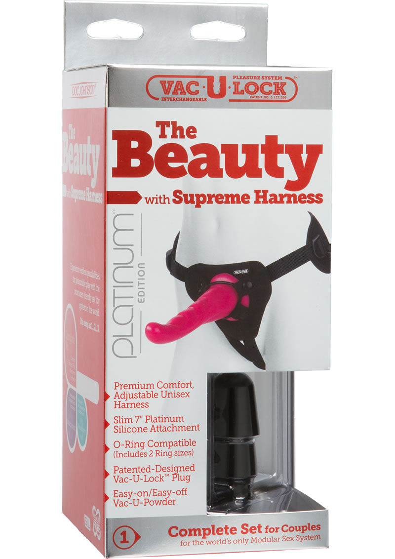 Accesorio de belleza Vac U Lock Platinum con arnés Supreme de silicona rosa de 7 pulgadas