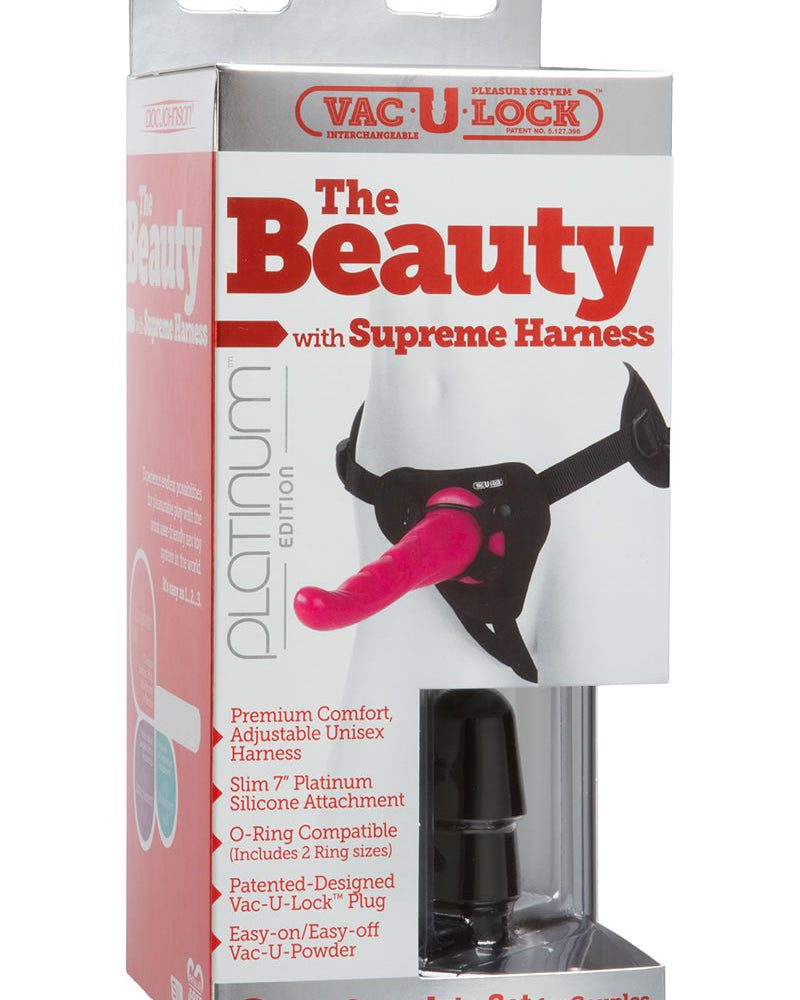 Vac U Lock Platinum The Beauty Attachment With Supreme Harness Set Silicone Pink 7 Inch
