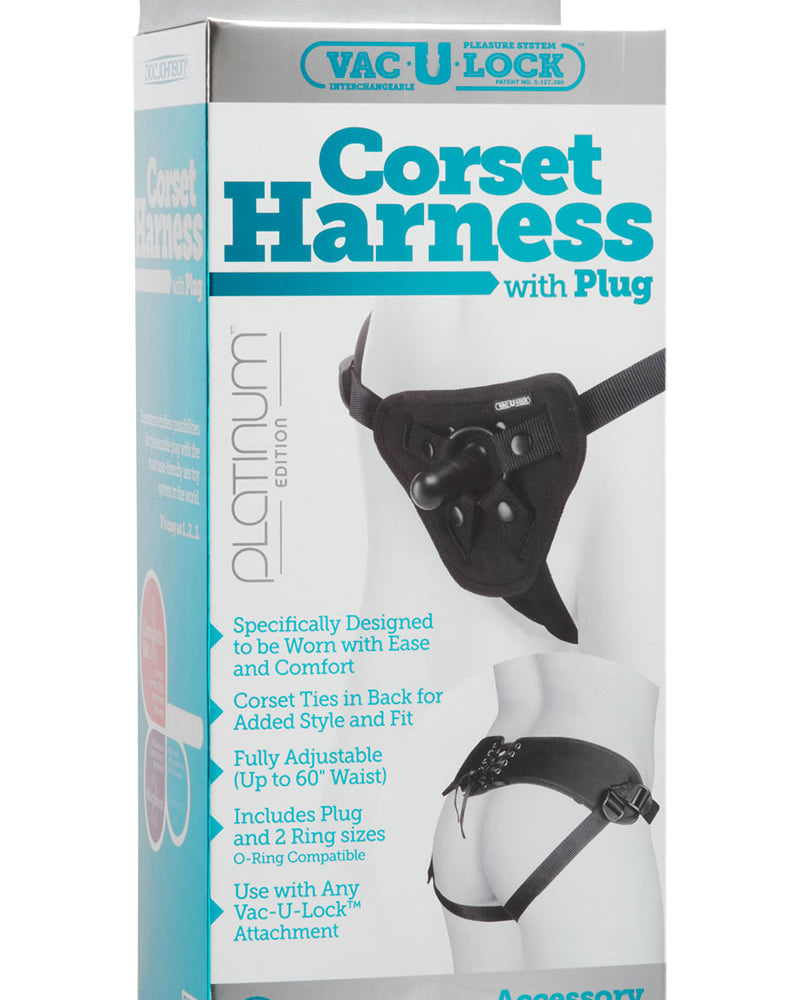 Vac U Lock Platinum Corset Harness With Plug Black Adjust Up To 60 Inch Waist