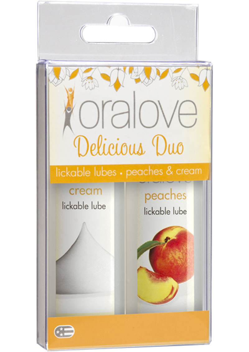 Lubricantes Oralove Delicious Duo Lickable Peaches And Cream de 1 onza, 2 unidades por juego