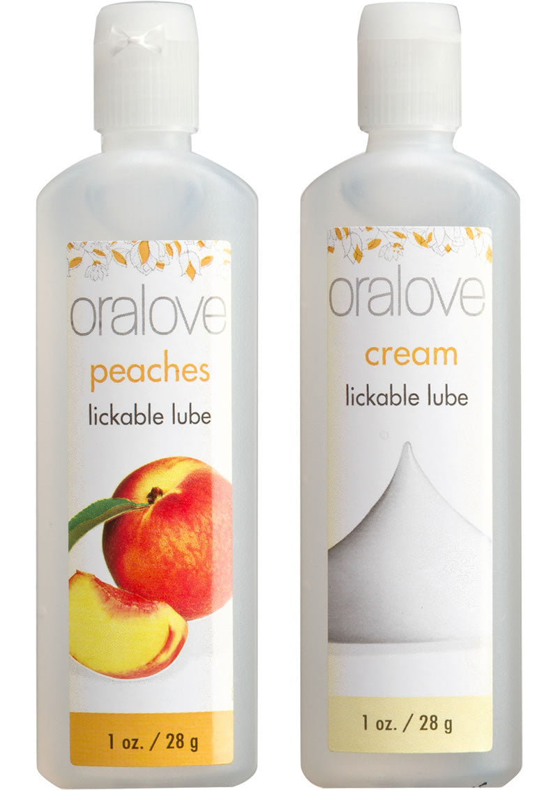 Lubricantes Oralove Delicious Duo Lickable Peaches And Cream de 1 onza, 2 unidades por juego