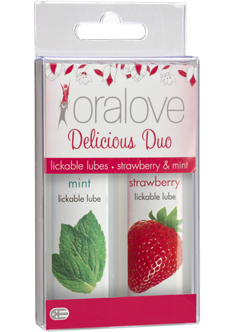 Lubricantes Oralove Delicious Duo para lamer de fresa y menta, 1 onza, 2 unidades por juego