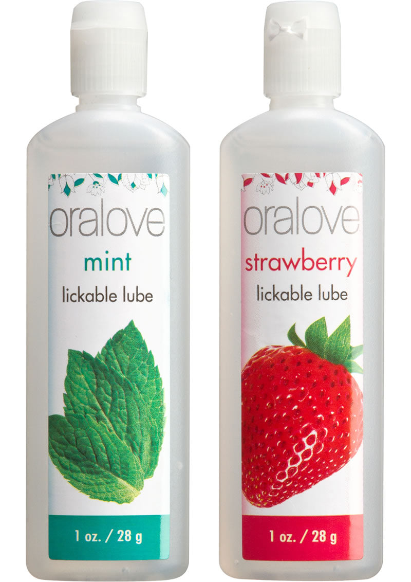 Lubricantes Oralove Delicious Duo para lamer de fresa y menta, 1 onza, 2 unidades por juego