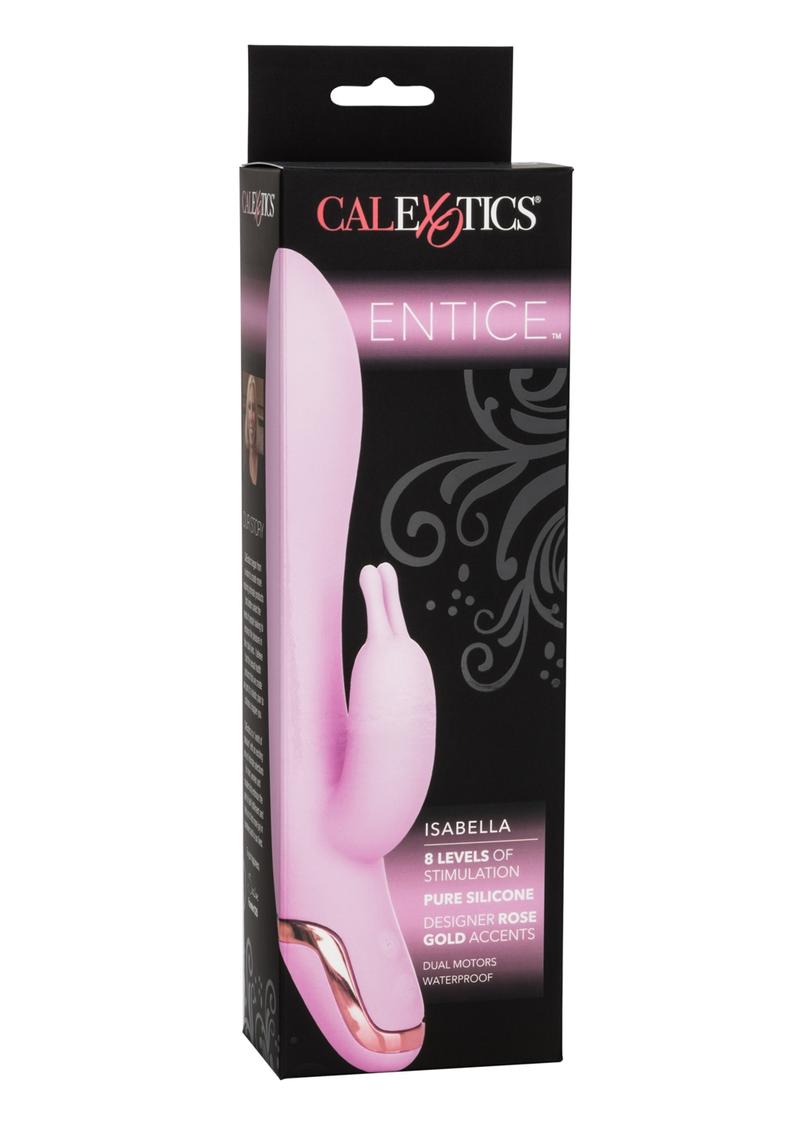 Vibrador de silicona Entice Isabella Rabbit, resistente al agua, color rosa, 5,25 pulgadas