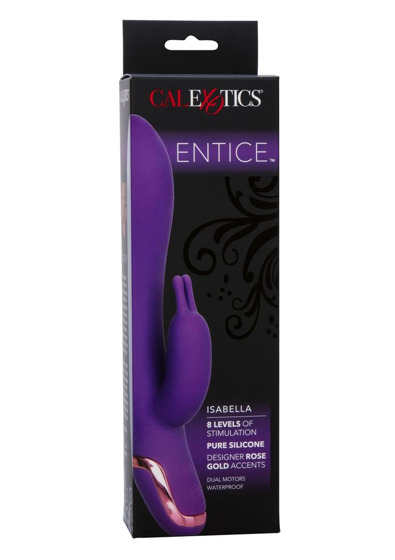 Vibrador de silicona Entice Isabella Rabbit, resistente al agua, morado, 5,25 pulgadas