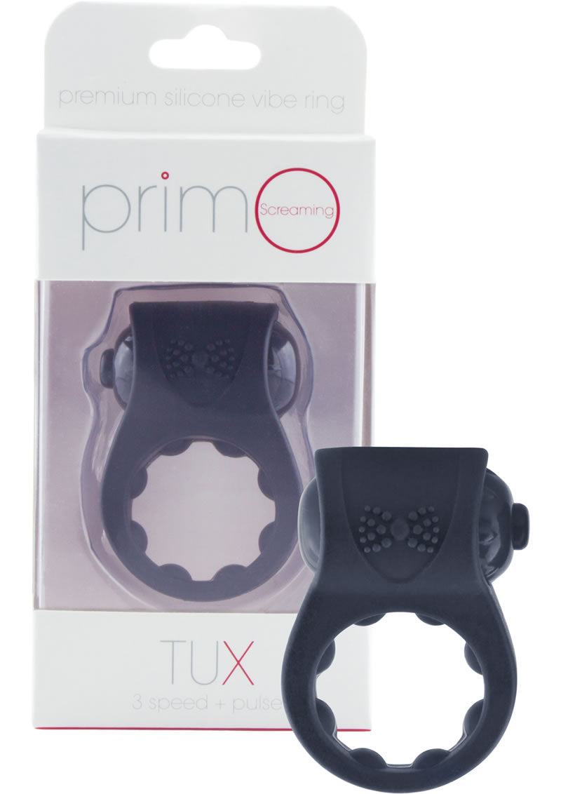 Anillo vibrador de silicona Primo Tux resistente al agua, color negro, 6 unidades