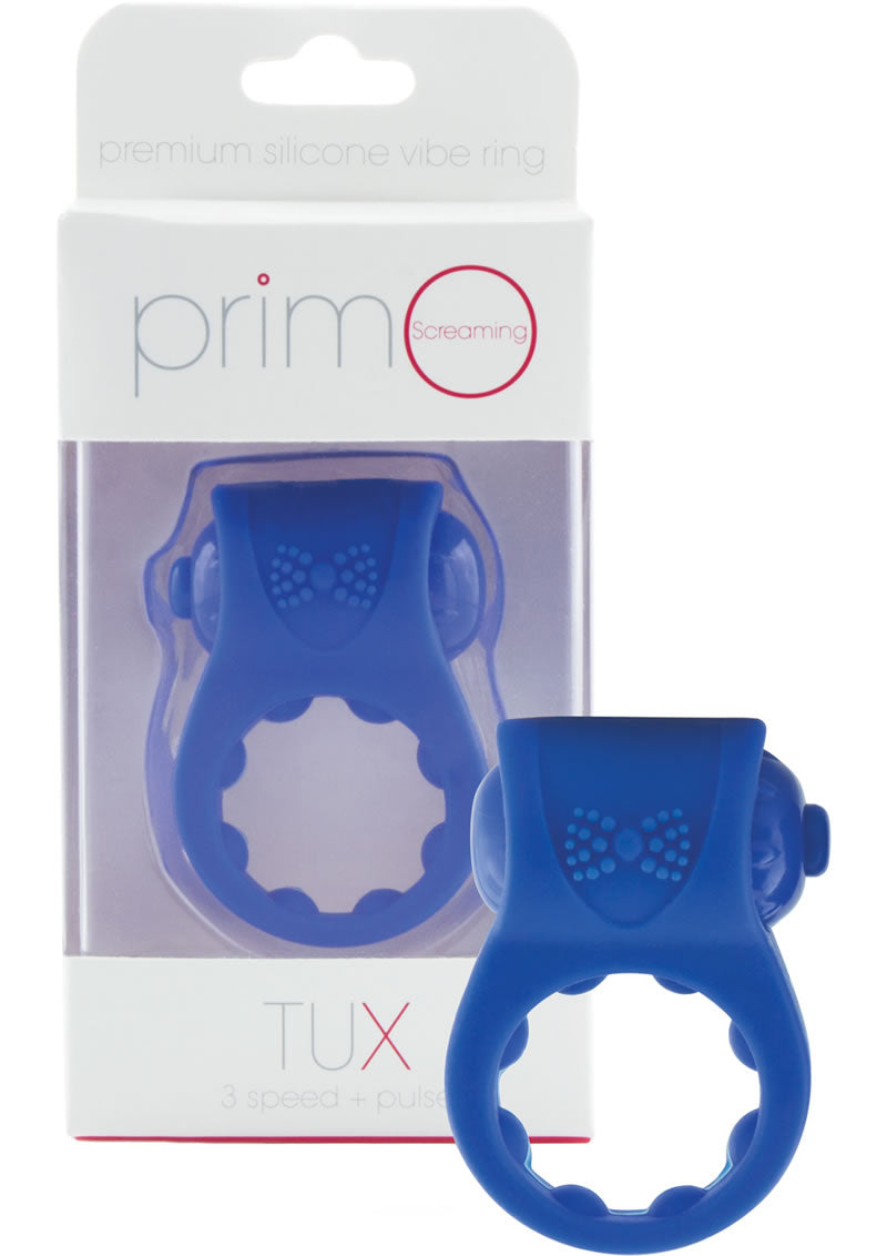 Primo Tux Silicone Vibe Ring Waterproof Blue 6 Piece Display