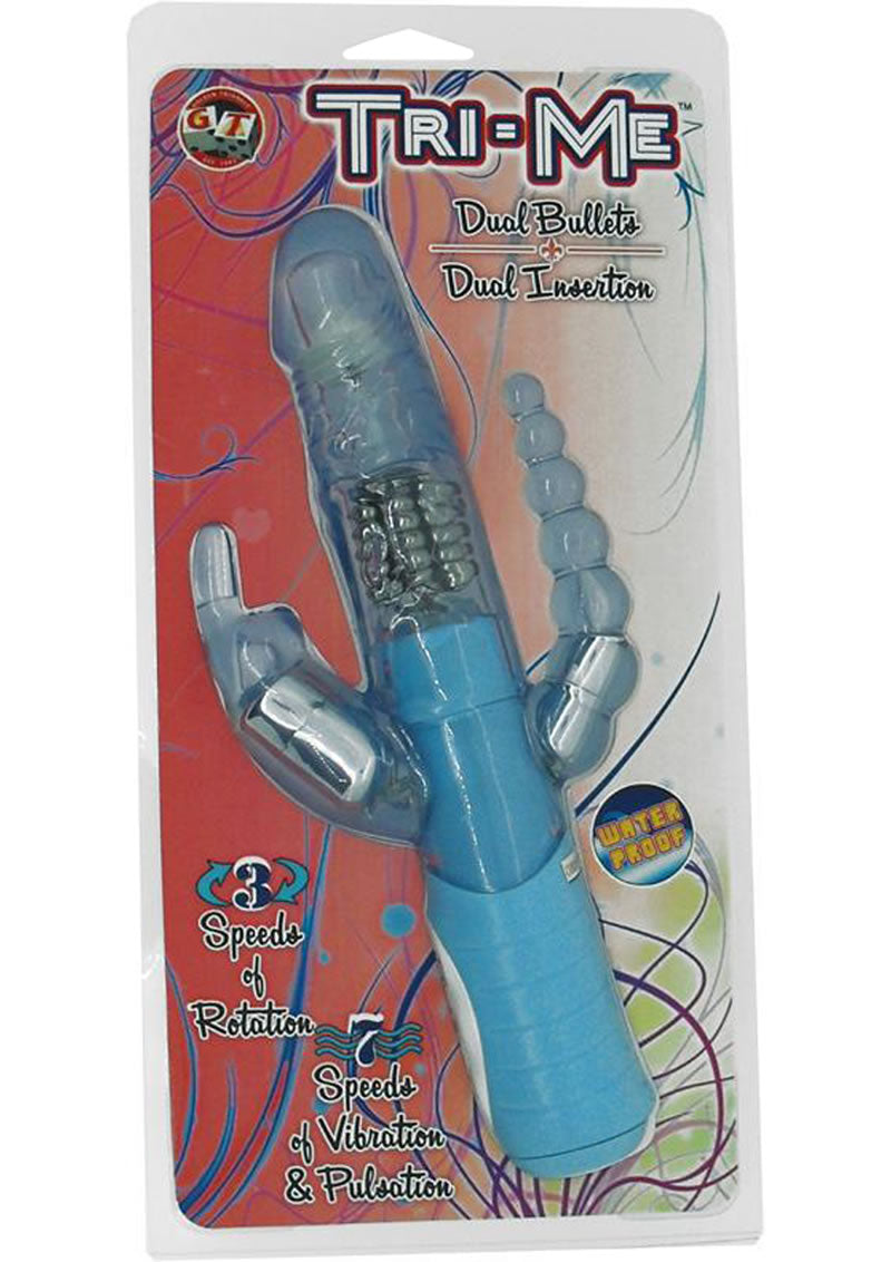 Vibrador de inserción doble Tri Me resistente al agua, color azul