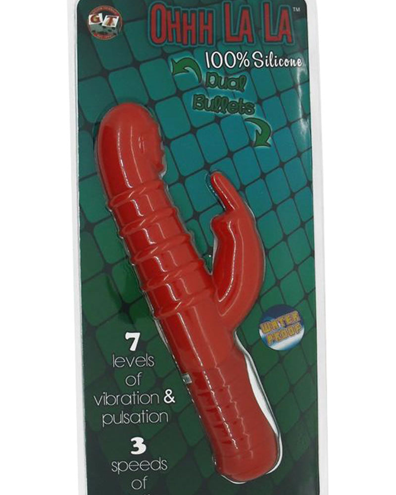 Vibrador de silicona Ohhh La La Dual Bullet, resistente al agua, color rojo