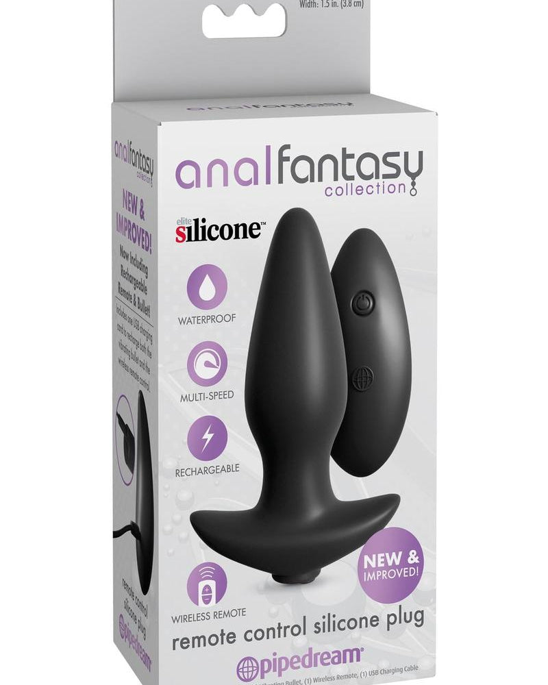 Anal Fantasy Collection Remote Control Silicone Plug Waterproof Black 4 Inch
