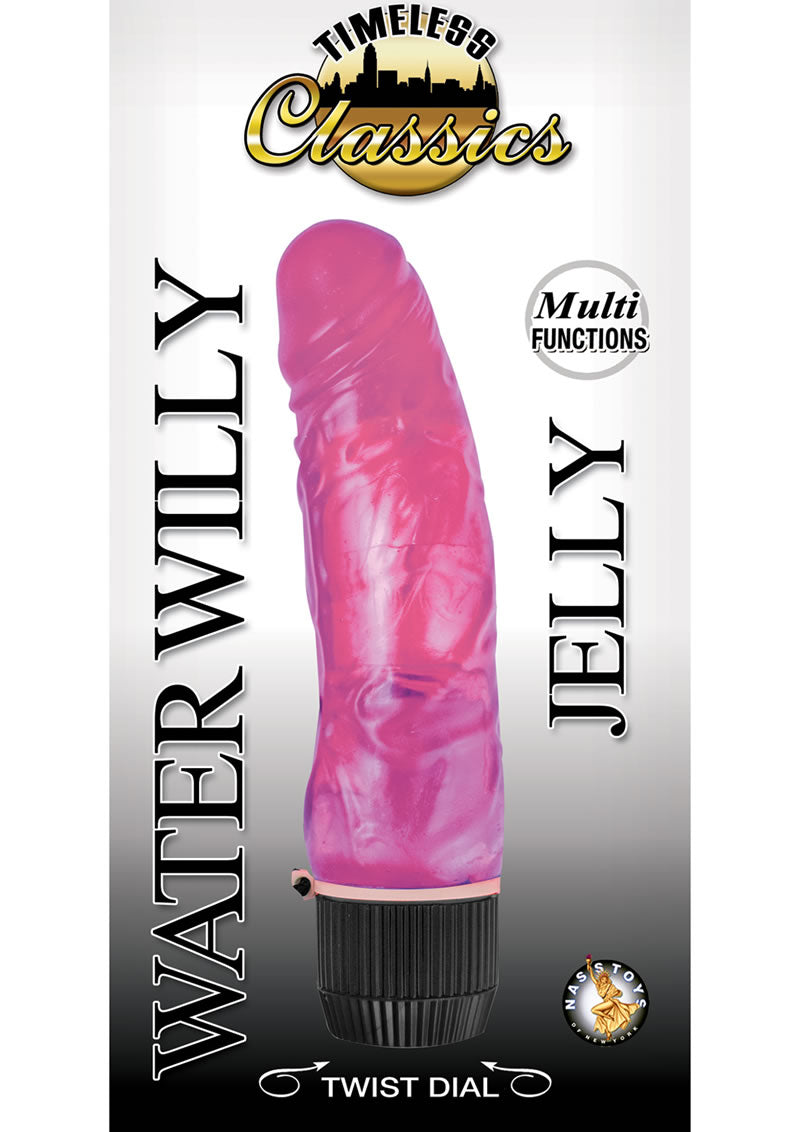 Vibrador atemporal clásico Water Willy Jelly Vibe, resistente al agua, color rosa, 7 pulgadas