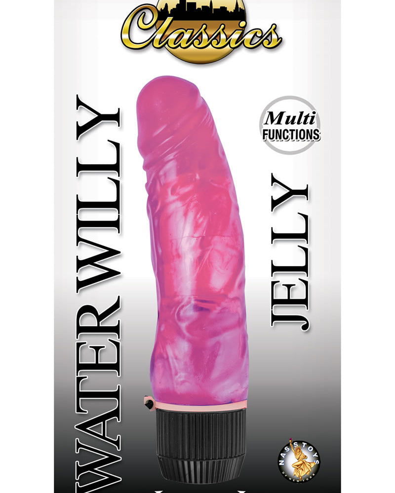 Vibrador atemporal clásico Water Willy Jelly Vibe, resistente al agua, color rosa, 7 pulgadas