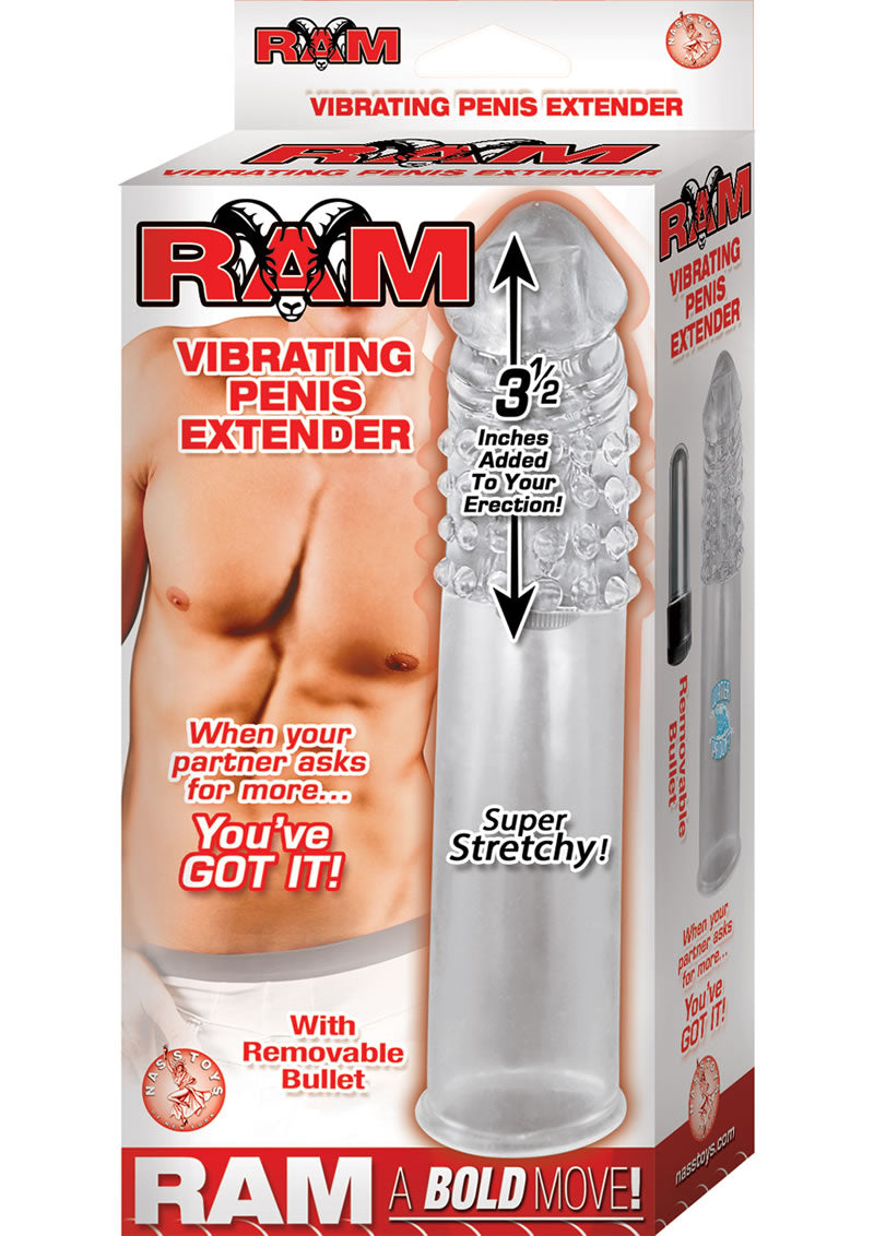 Extensor de pene vibrador Ram transparente de 7,5 pulgadas