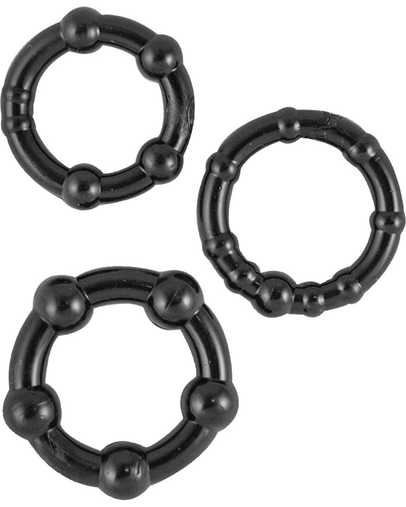 Anillos para el pene con cuentas de carnero, color negro, 3 tamaños variados por juego