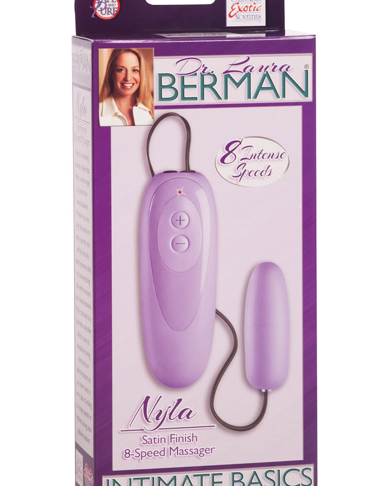Masajeador con control remoto y cable en forma de bala, acabado satinado, Nyla, de la Dra. Laura Berman Intimate Basics, lavanda