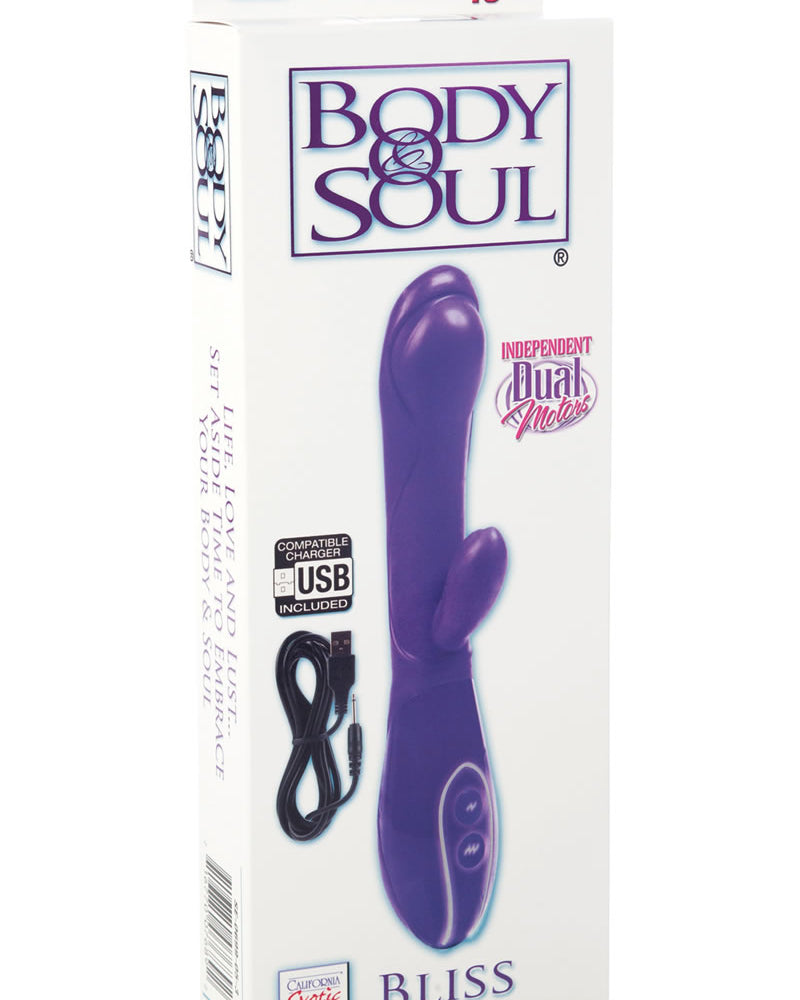 Vibrador doble recargable Body and Soul Bliss resistente al agua, morado, 3,75 pulgadas