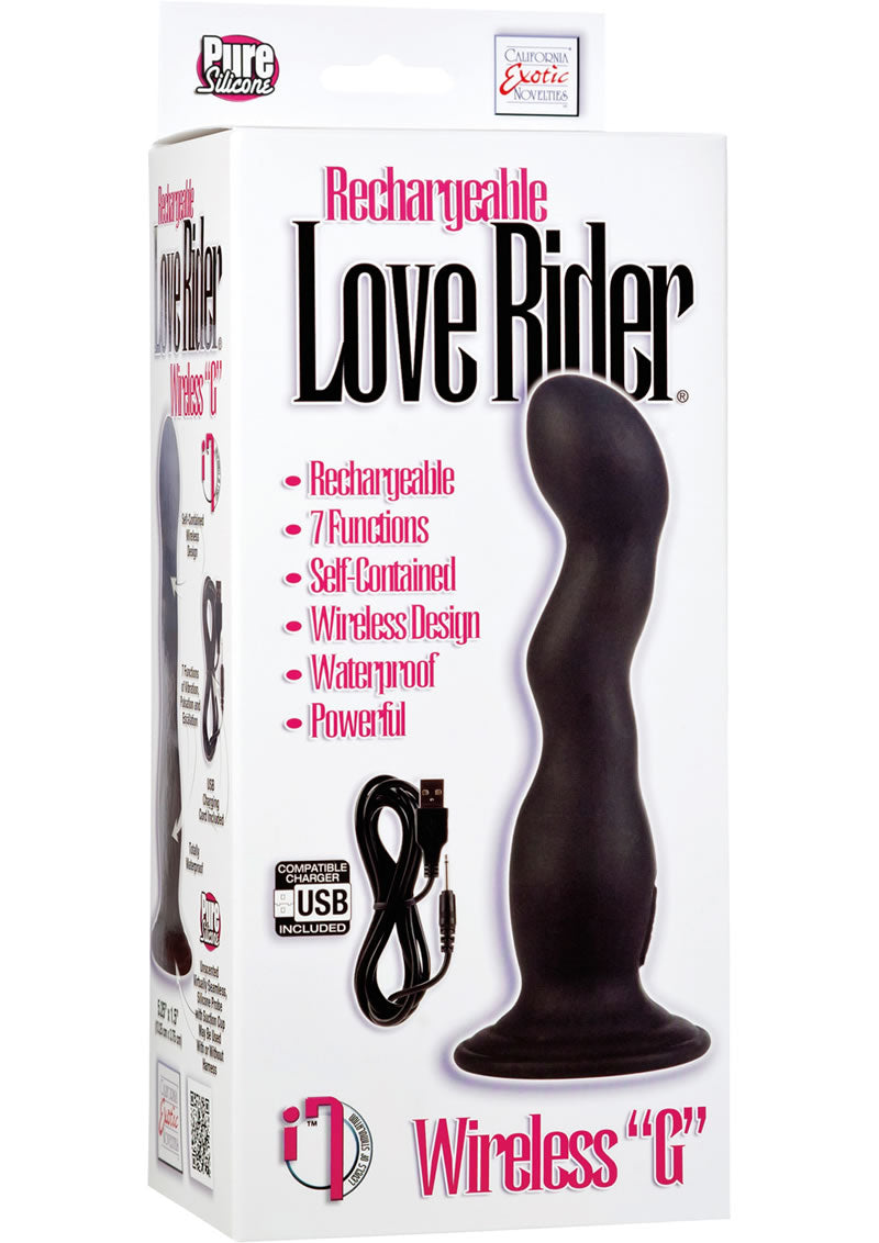 Rechargeable Love Rider Wireless G Silicone Vibrator Waterproof Black 5.25 Inch